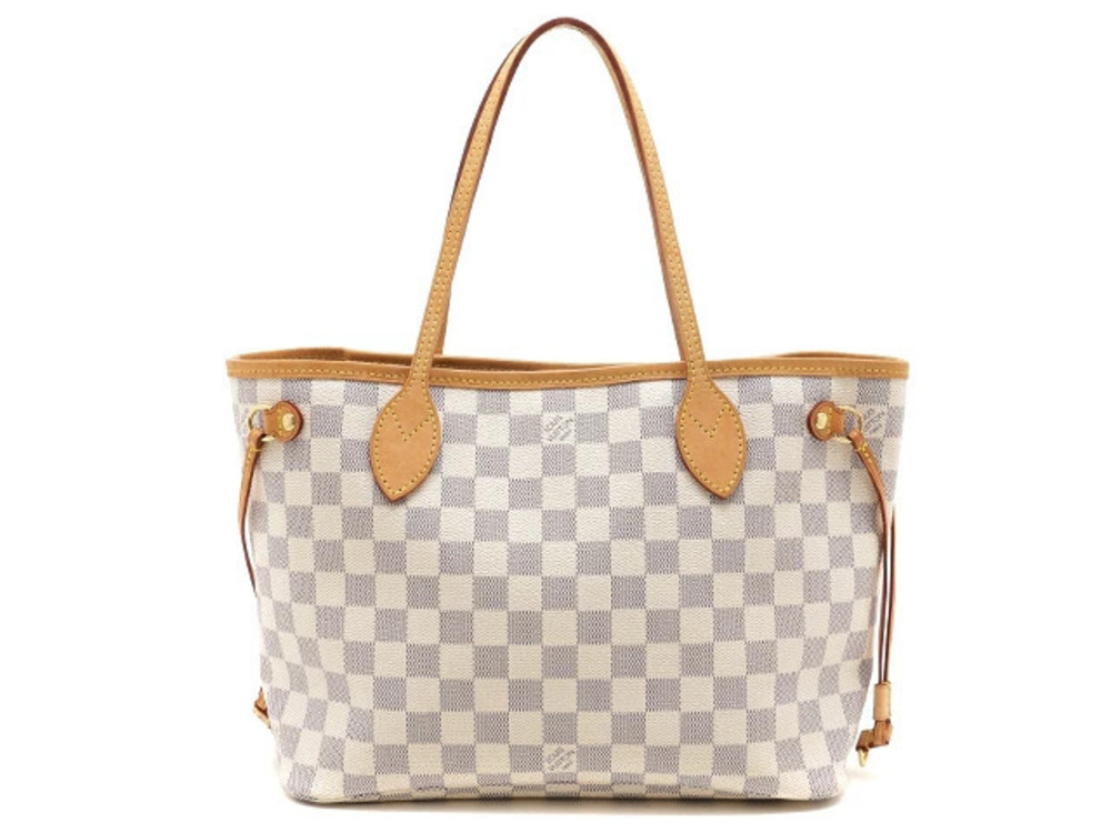 LOUIS VUITTON Neverfull Tote Bag Damier Azur White Pouch
